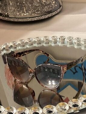 Jimmy Crystal Brown Cat-Eye Sunglasses with Rhinestone Accents